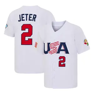 Men's USA Derek Jeter #2 Baseball Jersey, Exquisite Full Embroidery Jersey, 2006 WBC World Classic National Team Fan Apparel, Game Day Casual Sports Shirt