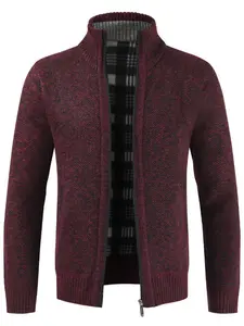 Men's Knitted Cardigan Sweater Jacket, Winter New Casual Stand Collar Fleece Lined Coat, Warm Zipper Pullover Outerwear for Office Daily Wear