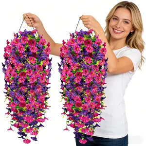 [UV-Resistant|Vibrant] 4-Pack UV-Resistant Artificial Morning Glory Vines Fake Hanging Plants | Vibrant Pink And Purple, Lifelike Petals, No Maintenance, Durable Plastic, Indoor/Outdoor Decor, Ideal For Weddings, Christmas, Valentine's Day