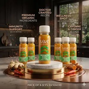 Vive Organic Immune Support Shot, Cold-Pressed Ginger, Turmeric & Cayenne, Gluten Free, Vegan, Immunity Boost Cayenne, 2 Fl Oz