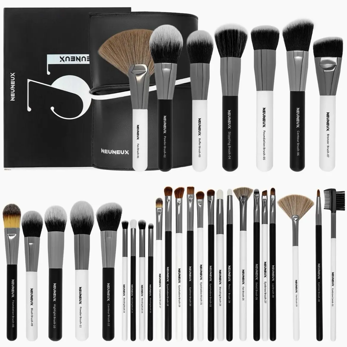NEUNEUX 31PCS Professional Panda Makeup Brushes Set with Glitz and Glam Brush