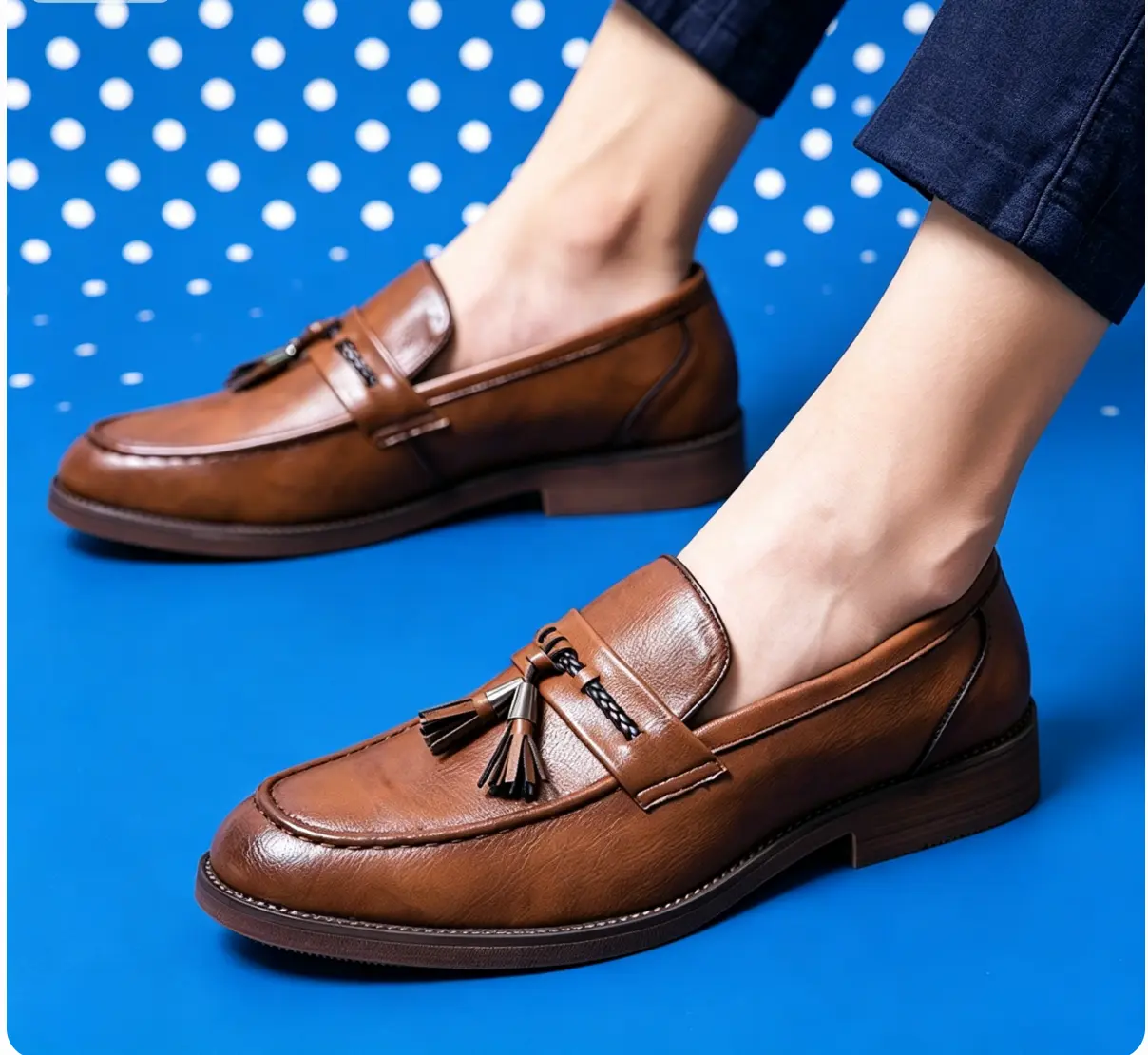 Men’s Leather Platform Loafers - Classic Below-the-Ankle Brown Casual Footwear, Light Business Commuter Retro Style Slip-Ons, Brown Loafers, Below The Ankle Loafers