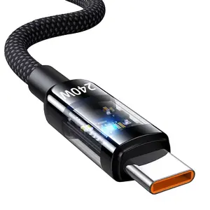 240W Super-Fast Charging Cable with LED Indicator, Durable USB-C to Type-C Textile Braided Cord, High-Efficiency Modern Design Cable