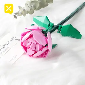 【Color bag packaging】【One Flower】DIY mini building block bouquet,  building block bouquet flower gift, creative desktop decoration, romantic love ，giftindoor decoration,