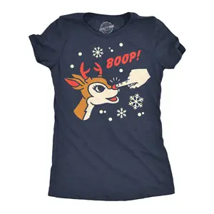 Womens Funny T Shirts Boop Rudolph Sarcastic Christmas Graphic Novelty Tee For Ladies Funny Womens T Shirts Cute Vintage Fashion Casual Ladies T-Shirt Gift Christmas Tops for Women Women's Novelty Tees Navy -