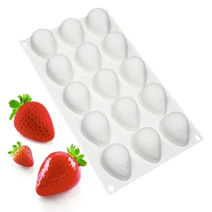 New 15-Cavity Strawberry Mousse Silicone Mold, Cartoon Fruit Chocolate, French Pastry Chocolate Fruit Shape Baking Candle Mold
