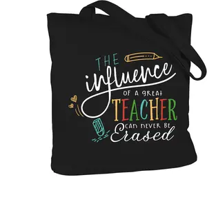 Teacher Gifts for Women Teacher Bag for Appreciation Week Retirement Valentines Day Birthday Graduation Christmas Thank You Black Cotton Canvas Tote  Bag with Interior Pocket