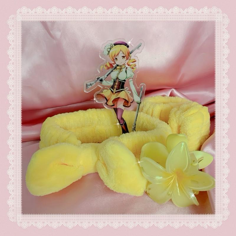 Madoka inspired Mami Tomoe Handmade Acrylic Figure + Hairband Clip Bundle Kawaii Magical Girl