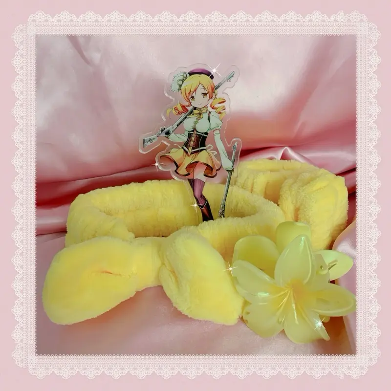Madoka inspired Mami Tomoe Handmade Acrylic Figure + Hairband Clip Bundle Kawaii Magical Girl