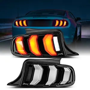 LED Tail Light Assembly with Triple Bar Design Fits for 2010-2014 Ford Mustang, Rear Brake Lamp with Sequential Turn Signal, Clear Lens+Black Housing Modified Style, Left & Right Pair