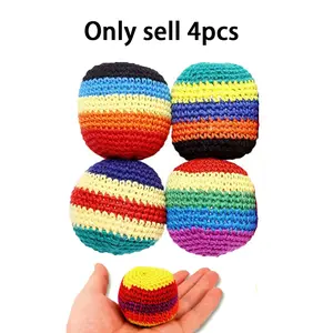 4-Piece Set of Fun Crocheted Hacky Sacks —Multicolored Crochet Juggling Balls,  Assorted-Color Soft Kickballs, Durable Footbags, Designed Specifically for Children and Beginners to Help Develop Hand-Eye Coordination