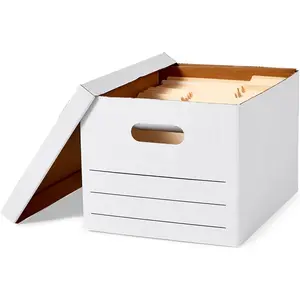 A Basics Storage and Filing Boxes With Lid and Handles, Legal/Letter Size, Basic Duty, Pack of 20, White, 16.2" L x 12.5" W x 10.5" H