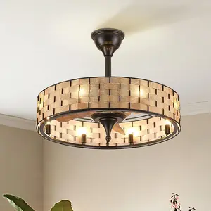 Orison 24" Caged Ceiling Fan with Lights, 2-Way Control (App & Remote), Included 8-Bulb Light Kit, Modern Farmhouse Industrial Design, Auto Timer, for Dining Room, Corridor, Bedroom, F61380