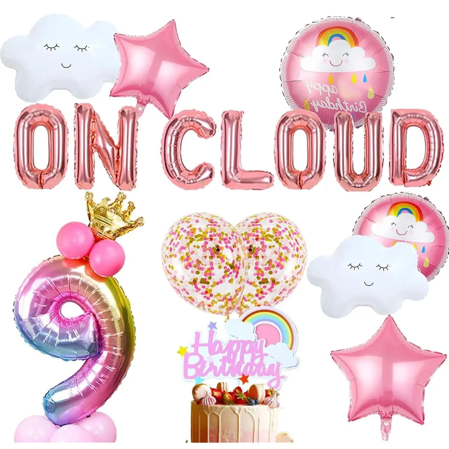 On Cloud 9 Rose Gold Balloons Banner On Cloud Nine Birthday Party Decorations For 9 Year Old Girl 9Th Birthday Party Invite Decorations