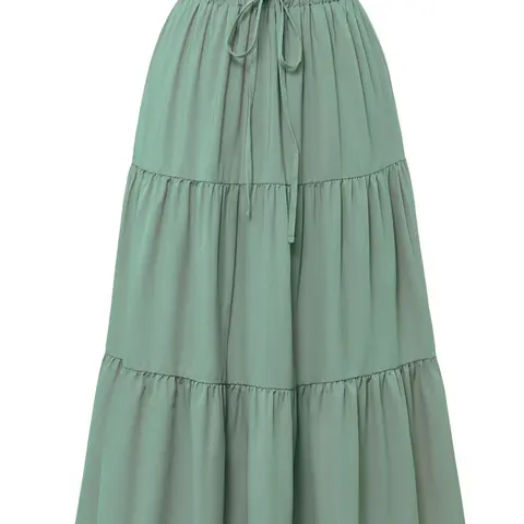 Women's High Waist Midi Skirt, Solid Color Tiered Ruffle Skirt, Spring & Fall Casual Daily Street Style, Fit