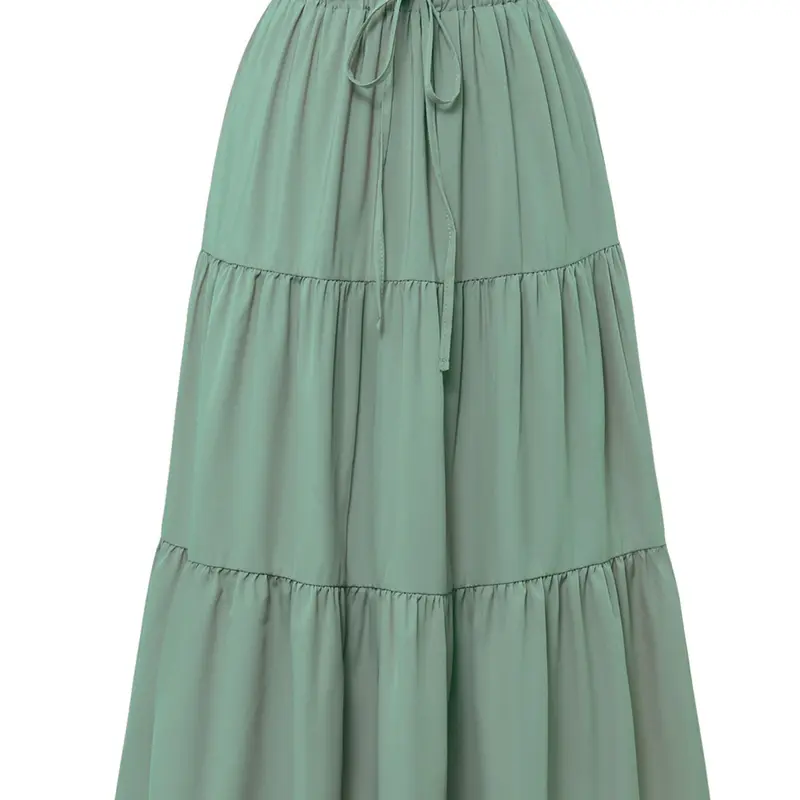 Women's High Waist Midi Skirt, Solid Color Tiered Ruffle Skirt, Spring & Fall Casual Daily Street Style, Fit