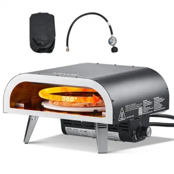 Vevor BXPSLWNZWDJPT87H6001V9 12 in. Outdoor Propane Gas Pizza Maker with Electric Rotation, Thickened Pizza-Stone for Backyard Patio Camping, Black