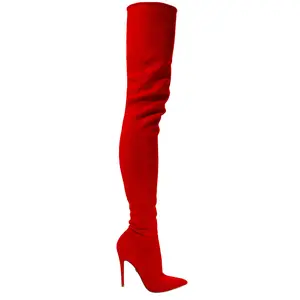 LACIA RED SUEDE THIGH BOOTS