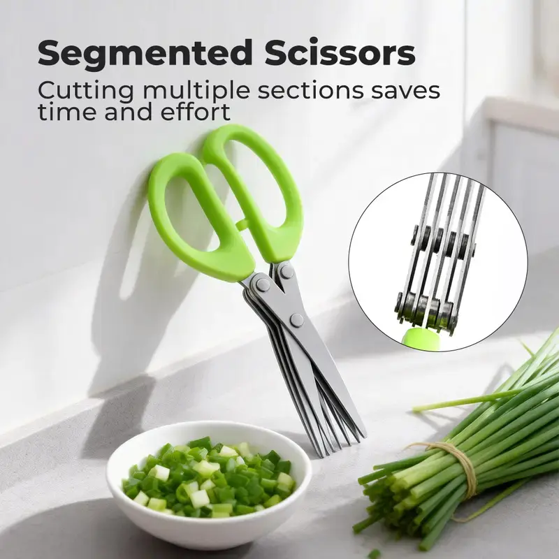 Stainless Steel Kitchen Scissors Set - 5-Layer Coriander & Herb Shears, Rust-Proof 5-Edge Design, Easy-to-Clean with Residue Removal, Ideal Kitchenware Gift for Men, Birthday