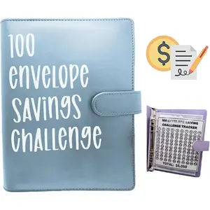 100 Envelope Challenge Binder, Savings Challenges Sheets,Easy and Fun Way to Save $5,050, Budget Binder with Cash Envelopes, Savings Challenges Binder, Budget Planner Book Budgeting (Mint Blue)