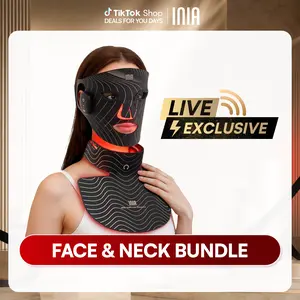 INIA GLOW Wireless Red Light Face & Neck & Chest Mask Bundle – 630nm & 850nm Red Light Therapy Mask Devices | Skincare Set for Lifting, Firming & Radiant Glow at Home, Rechargeable & Portable with 2-Year Warranty