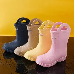 Children  Lightweight Non-Slip Children's Rain Boots Durable Comfortable Sole Boys Girls Fashionable Rain Boots Handle Design Easy to Clean Suitable Outdoor Leisure Hiking Beach Rainy Days