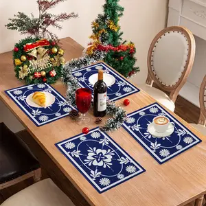 Blue & White Classic Pattern 5D Diamond Painting Table Mat for Dining Table Decor Handmade DIY Creative Gift Set of 4