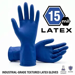 WALOTNAY 15 mil Thickness Latex Disposable Gloves Powder-Free Exam Grade.Dark Blue, 12" Length, Extended Beaded Cuff, Low Protein Count, Fully Textured for Superior Grip.Single Use.Pack of 50, Heavy Duty Gloves for Cleaning, non-slip, Toilet
