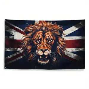 Vibrant Durable British Lion & Union Jack Flag |   3x5ft UK Pride Heritage Design, Indoor/Outdoor Display, No Electricity Needed  Without Metal Rings Decor Tapestry