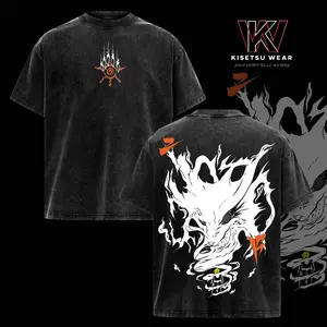 Naruto Kurama Sharingan T-Shirt Ver 2 – Vintage Washed Naruto Inspired Tee, Nine Tails Fox Anime Graphic Shirt, Oversized Soft Cotton Streetwear, Unisex Casual Apparel, Gift for Anime Fans