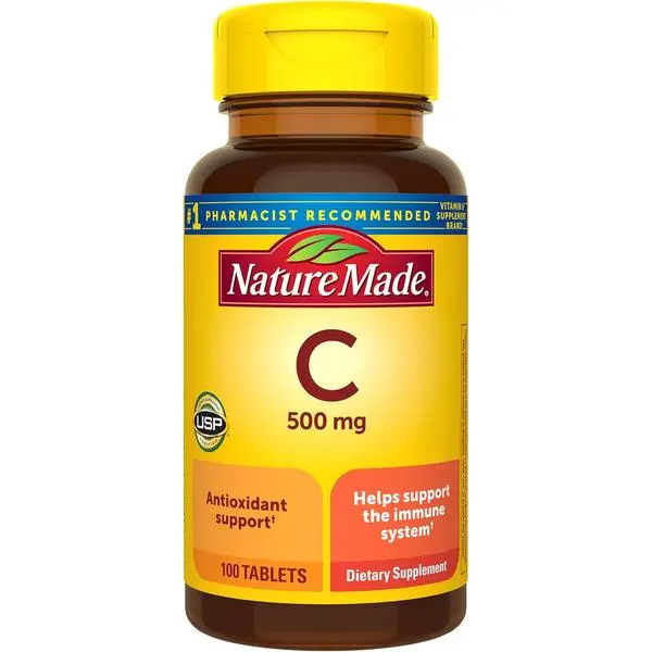Nature Made Vitamin C 500 mg Unflavored Supplement Tablets - USP Verified, Gluten-Free, Daily Immunity Boost for Adults, 100 Count, 100-Day Supply, Supplements