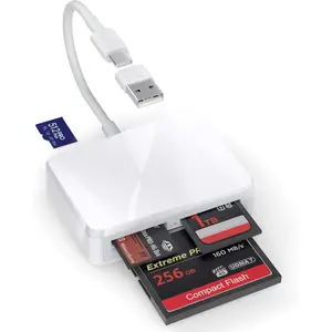 Card Reader, 4 in 1 USB C to SD/TF/CF/MS Card Reader With USB to USB C Adapter Memory Card Reader For iPhone 17,16,15 Pro Max, iPad Pro, MacBook Pro/Air, iMac M4,M3,M2, Android Phone/Tablet PC