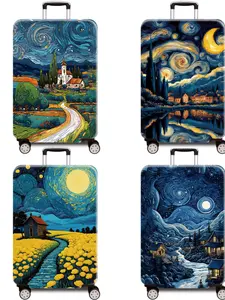 Oil Painting Style Thick Luggage Protector Cover, 300g/m², Suitable for Business Travel Vacation, Fits 20-28 Inch Suitcases, Travel Accessories