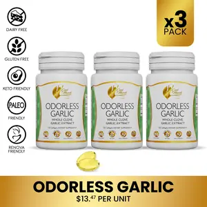 3 Bottles of Coco March N.M.D Odorless Garlic Wellness Supplement, Dietary Supplement to Support Adult Health - 100 Softgel Capsules per Bottle