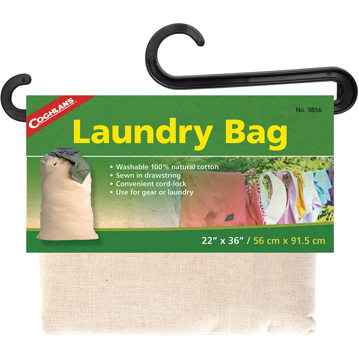Coghlan's Laundry Bag, Washable 100% Natural Cotton, Drawstring w/ Cord-Lock