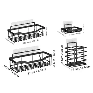 Hollow Shower Caddy Set of Five, No-Drill Bathroom Storage Shelf,Home Decor, and Kitchen Storage, Large Capacity Rustproof Carbon Steel Bathroom Organizer, Bathroom Decoration Set    soft  water  shower Soap Cleaning Installation Toothbrush Toilet