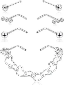 9 Pcs Nose Chain Nose Ring Nostril Piercing Chain Double Nose Ring Chain 316L Stainless Steel Nose Rings L Shaped and Heart Nose Chain 4.2CM Nose Piercing Chain Nostril Piercing Jewelry Silver