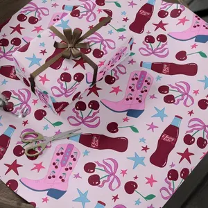 Cherry Cola Cowgirl Boot Wrapping Paper: Y2K Western Party Gift Wrap