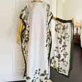 Moomoo Women's 2-Pcs Bohemian Plants-Accent Satin One Size Robe & Scarf Set - Polyester Clothing, Bathing Suit Cover, Plus Size-Friendly Garden Party Wear, One Size Fits All, Hand Wash & Hang Dry, Women's Clothes,sohochic