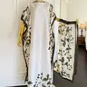 Moomoo Women's 2-Pcs Bohemian Plants-Accent Satin One Size Robe & Scarf Set - Polyester Clothing, Bathing Suit Cover, Plus Size-Friendly Garden Party Wear, One Size Fits All, Hand Wash & Hang Dry, Women's Clothes,sohochic