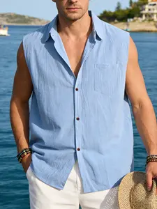 Men's Summer New Arrival Loose Linen Simple Casual Sleeveless Beach Shirt, Comfortable and Stylish, Perfect for Warm Weather