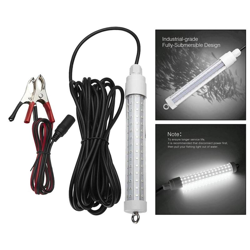 Underwater Fishing Light, Lure   Night Light, Boat Submersible Deep Drop Light ,120 LED Lamp 12V-24V & Battery Clip for  Prawns