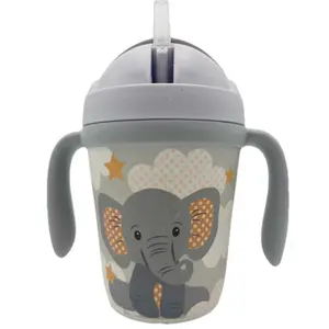 Primo Passi Bamboo Fiber Kids Cup With Handle & Straw, Little Elephant | Bottle Drinkware