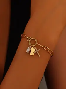 Women's Cross Pin Letter Pendant Bracelet, Zirconia Jewelry Gift, Zircon Stones, Casual All-Season Accessory, A-Z Initial Design, Alphabet Personalization