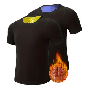 Men's Sauna Shirt, Compression Sweat Sauna Workout Suit, Gym Exercise Compression T-Shirt Waist Trainer Sweat Suit Short Sleeve Sports Shapewear