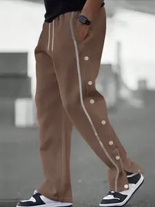 Men's Front Button Jogger Pants, Drop-Crotch Loose Straight Leg  Thickened Fleece Lining Sweatpants , Drawstring Waistband and Pockets, Street Hip Hop Gym Wear, Casual Sports Trousers