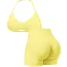New Women's Seamless Knitted Sport Set, Seamless Workout Sets, Halter Sports Bra, Three-Section High Waist Shorts, Open Back Design, Ideal for Yoga and Gym, Seamless Yoga Sportswear, Workout Sportswear Activewear