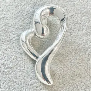 Sterling Silver 925 Design Hollow Lightweight Heart Pendant Charm
