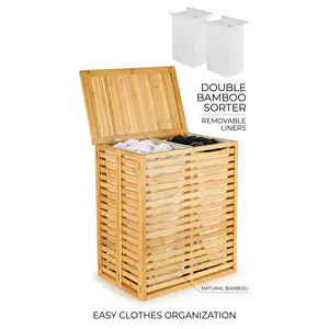 Extra Large Laundry Basket with Removable Inner Bag, Lid and Handles, Detachable Bag & Sorter, Waterproof Foldable Laundry Hamper, Household Storage Basket for Home and Dorm Clothes