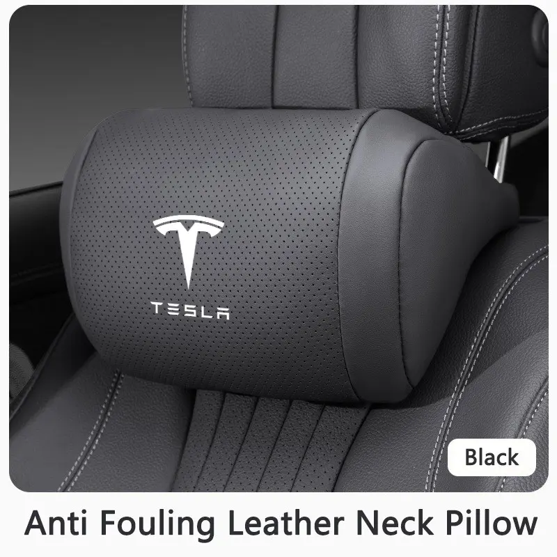 Nappa Leather Car Headrest Neck Support, Seat Pillow for Tesla Model 3 S X Y Roadster, Protective Neck Accessory, Luxury Car Gear, Car Accessories